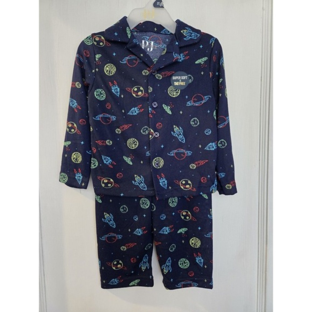 NWT P‎ J Essentials Toddler Pajamas Navy Space Theme Size 2T